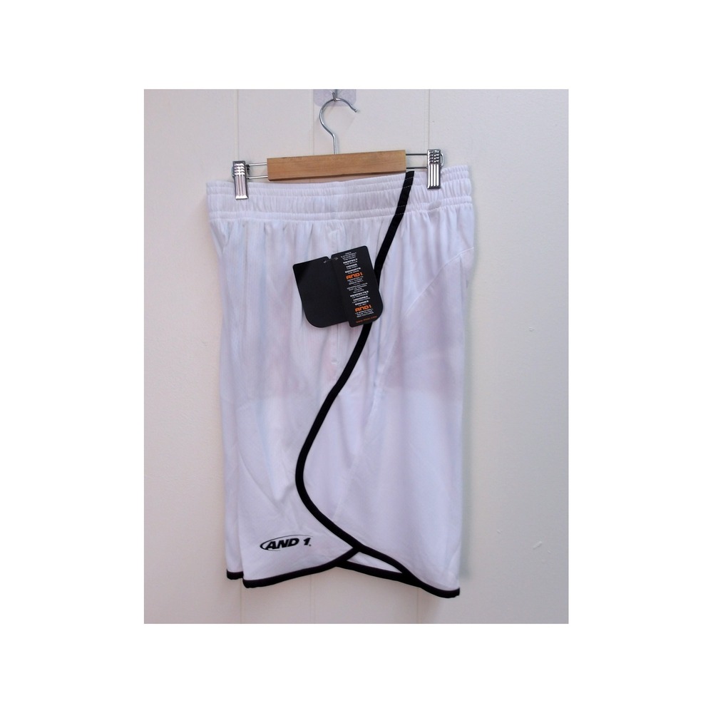AND 1 Mens Basketball Shorts Activewear White‎ with Black Trim Sz S / #9200